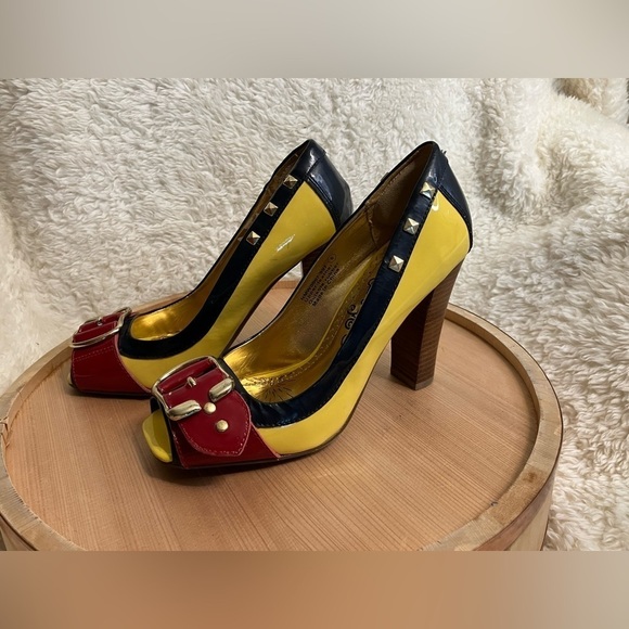Naughty Monkey Colorful Talks Pumps High Heel Color Block Patent Leather Size 6 - Picture 1 of 15